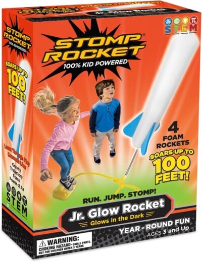 Toy Rocket Launcher for kids – Shoots Up to 100+ Feet – 8 Colorful Foam Rockets, Stomp Launch Pad - Fun Outdoor Toy for Kids - Boys Birthday Gifts, Kids Toys for Boys and Girls Age 3+ Years Old Stomp Rocket Jr Glow Rocket Launcher for Kids - 4 Glow-in-The-Dark Rockets - Outdoor Fun Toy Gift for Boys & Girls - STEM Soft Foam Blaster Set Soars Up to 100 Feet - Ages 3 & Up