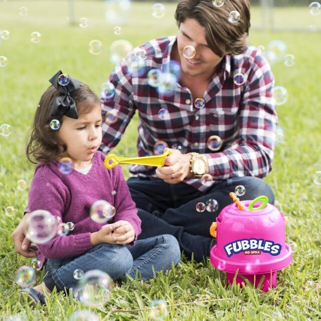 Fubbles Bubbles No-Spill Big Bubble Bucket in Pink | Bubbles for Toddlers and Kids of All Ages | Includes Fubbles Bubbles Bucket and 3 Bubble Wands, Made in The USA Fubbles Bubbles No-Spill Big Bubble Bucket in Pink | Bubbles for Toddlers and Kids of All Ages | Includes Fubbles Bubbles Bucket and 3 Bubble Wands, Made in The USA
