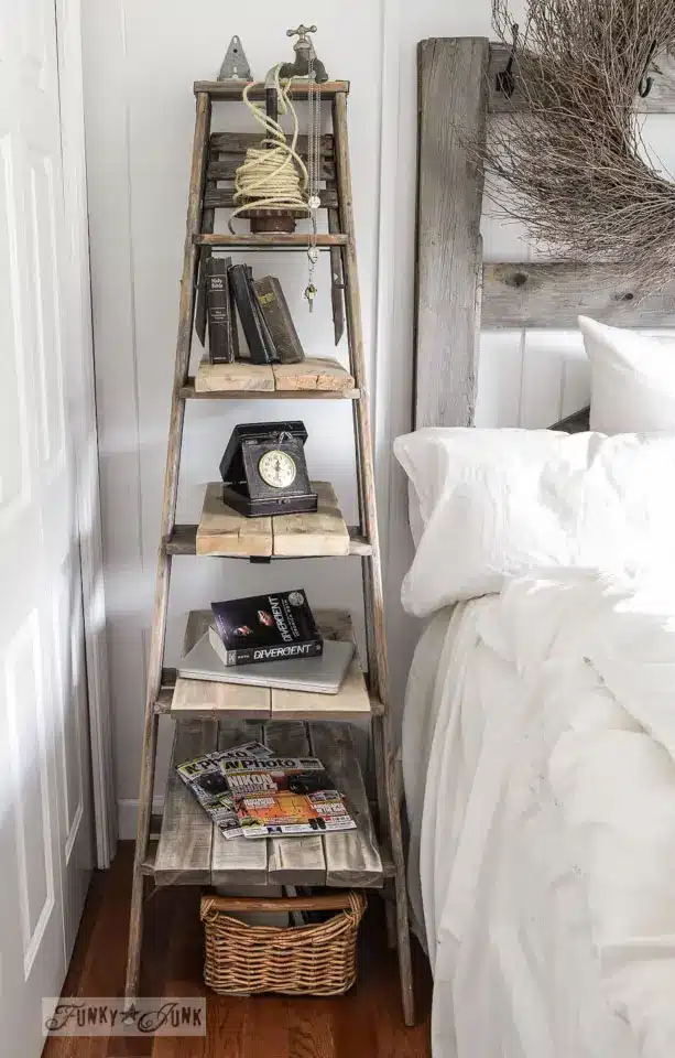 Rustic And Vintage-Inspired DIY Stepladder Nightstand