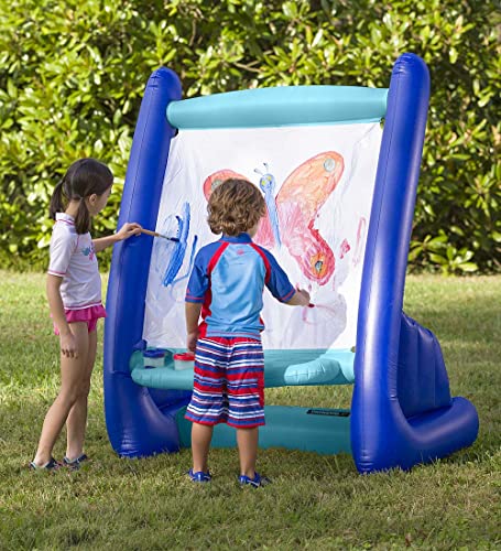 HearthSong Heavy-Duty Vinyl Inflatable Indoor and Outdoor Easel for Kids with Paints, Sponges, Paintbrush, and Built-in Art Tray, 39"L x 27"W x 50"H HearthSong Heavy-Duty Vinyl Inflatable Indoor and Outdoor Easel for Kids with Paints, Sponges, Paintbrush, and Built-in Art Tray, 39"L x 27"W x 50"H