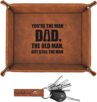 Birthday Gifts for Dad from Daughter Son Kids, Father's Day Gifts from Daughter Son Unique Gifts Set for Dad Stepdad Husband Men,PU Leather Valet Tray for funny Father's Day gifts ideas