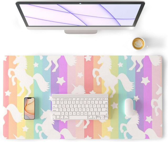 Unicorn Desk Pad Leather Desk Mat for Girls Women Cute Desk Accessories Kawaii Office Decor, Colorful Star Waterproof Large Mouse Pad Kids Desk Organizer Non-Slip Desk Blotter Big Rainbow Writing Mat