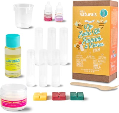 iss Naturals - Lip Balm Making Arts & Crafts Kit for Kids - With Organic Safflower Oil, Beeswax, Shea Butter - Stem DIY Body Care - Make 6 Lip Balms - Birthday, Holiday Gift for Girls & Boys