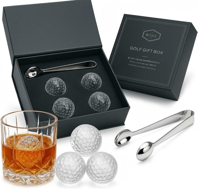 Golf Gifts for Men Dad, Golf Balls Whiskey Chillers Set with Glasses, Unique Dad Birthday Gift Ideas from Daughter Son, Retirement Bar Stuff 