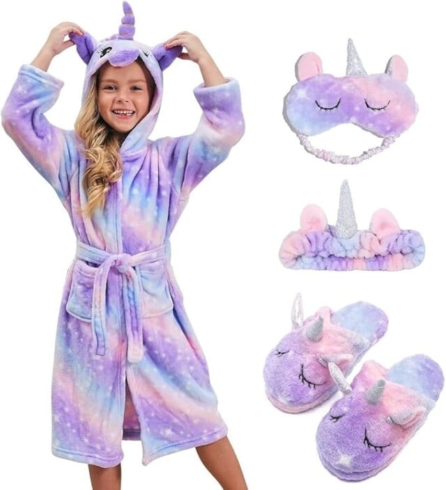 Unicorn Hooded Robe with Matching Slippers for gifts for girls