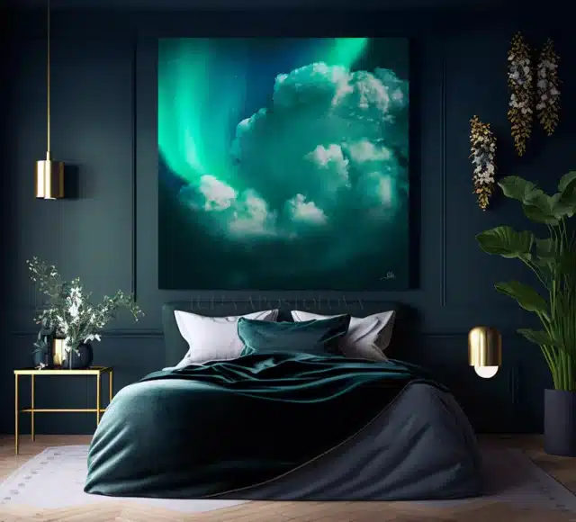 Emerald Green Painting in a Teal Bedroom