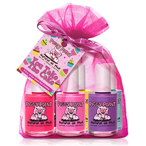 Piggy Paint | 100% Non-Toxic Girls Nail Polish | Safe, Cruelty-free, Vegan, & Low Odor for Kids| You Take the Cake (6 Polish Set)