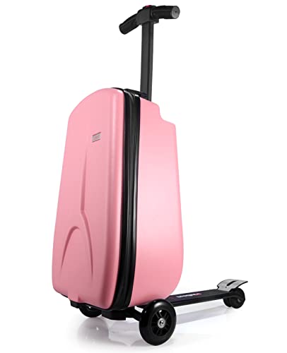 iubest Scooter Luggage Carry On Scooter Suitcase for Kids Age 4-15, Detachable & Foldable 4 in 1 Kids Suitcase, Multifunctional Ride On Travel Trolley Scooter Combo-Pink as gifts for girls