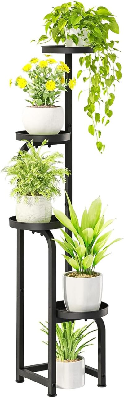 Bamworld Tall Plant Stand Indoor Outdoor, Corner Metal Flower Pot Stands for Multiple Plants, 4 Tier Heavy Duty Plant Shelf for Patio Garden Balcony