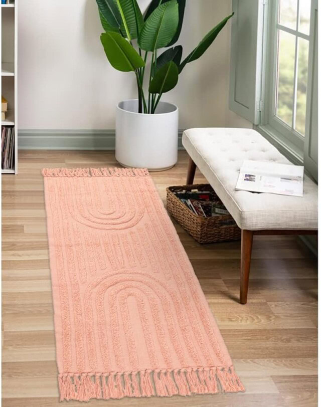 Lanffia Boho Runner Rug 2x4.3, Tufted Cotton Rainbow Throw Rugs with Tassel Woven Machine Washable 