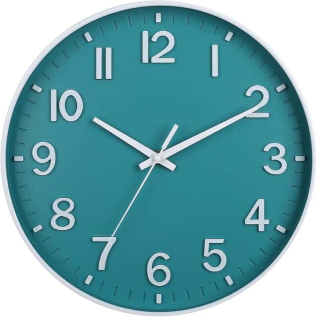 Mosewa Wall Clock - Silent Non-Ticking 10 Inch Wall Clocks Battery Operated - Modern Style Wooden Clock Decor Decorative for Kitchen,Home,Bedrooms,Office(Blue) HZDHCLH Teal Wall Clocks Battery Operated,12 inch Silent Non Ticking Modern Wall Clock for Living Room Bedroom Kitchen Office Classroom Deco
