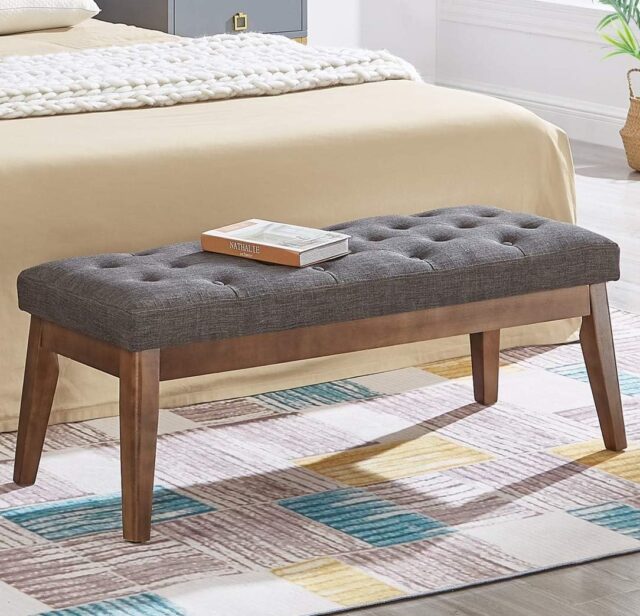Amazon Brand - Rivet Modern Haraden Upholstered Button-Tufted Bench, Blue, 44" W