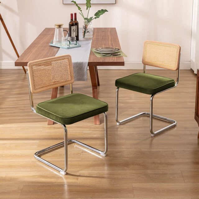 Edloe Finch Leather Dining Chair with High-Density Sponge, Rattan Chair for Dining Room, Living Room, Bedroom (Brown (New)