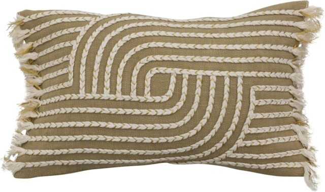 Bloomingville Cotton Slub Lumbar Embroidery and Fringe