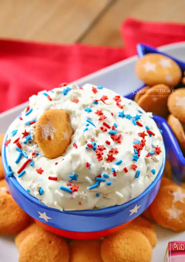 Patriotic Cake Batter Dip for 4th of July dessert ideas
