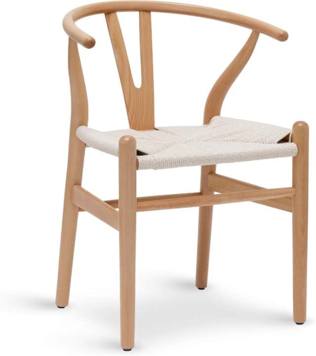POLY & BARK Weave Dining Chair – Mid-Century Modern Wishbone Dining Chair with Arms, Solid Wood Frame, Indoor Use – Oak – Single - Ideal for Dining Room, Kitchen, or Stylish Accent Setting