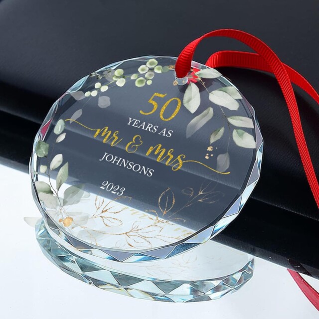 Personalized Happy 50th Wedding Anniversary Crystal Ornament