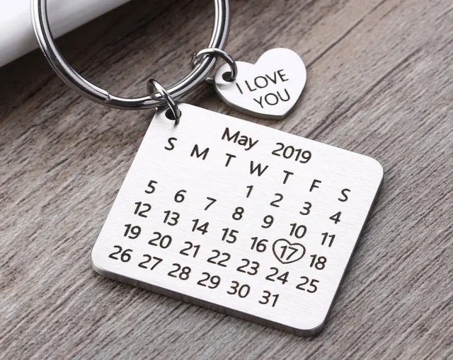 Personalized Calendar keychain for anniversary gifts for parents