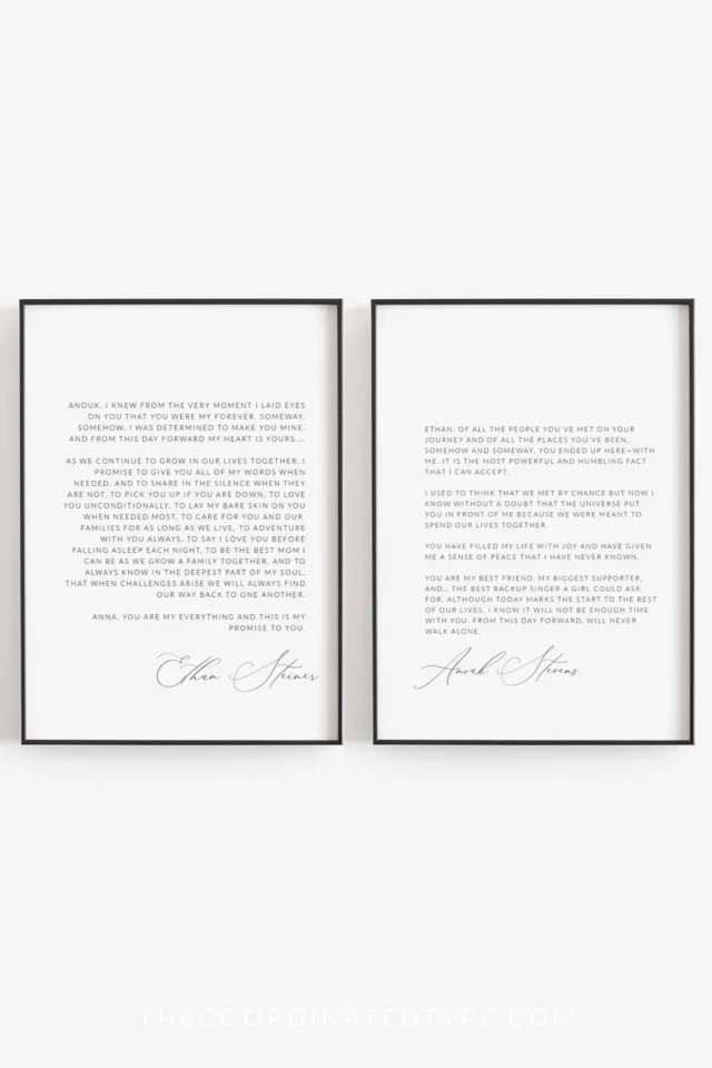 Wedding vows wall art for anniversary gifts for parents