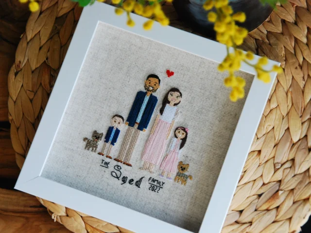 Custom family portrait cross stitch 