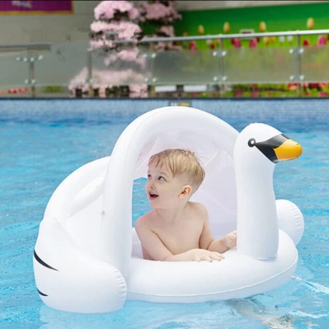 Baby Pool Swim Float with Canopy Inflatable Outdoor Swimming Ring Seat