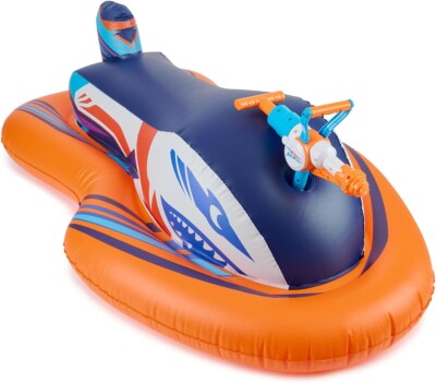 NERF Super Soaker Stormforce Ride-On Racer – Inflatable Pool Float with Pool-Fed Mega Water Blaster for best pool floats for kids