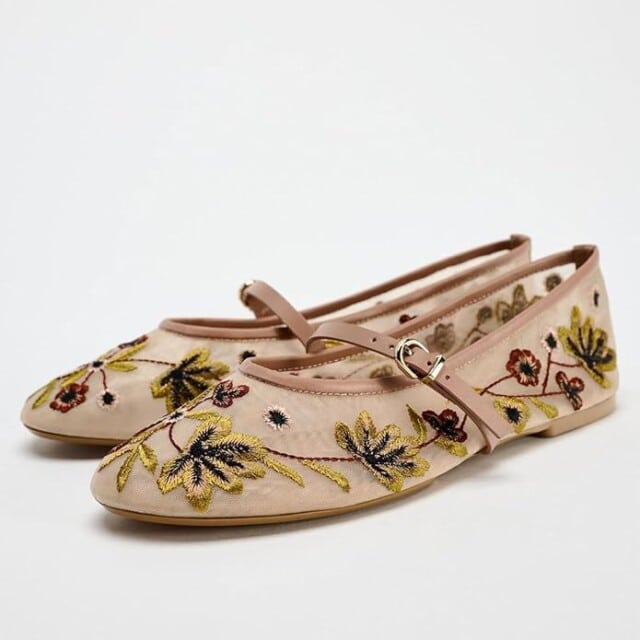 Mesh Ballet Flats for Women Embroidered Floral Round Toe Mary Jane Flats for amazon birthday gifts for women