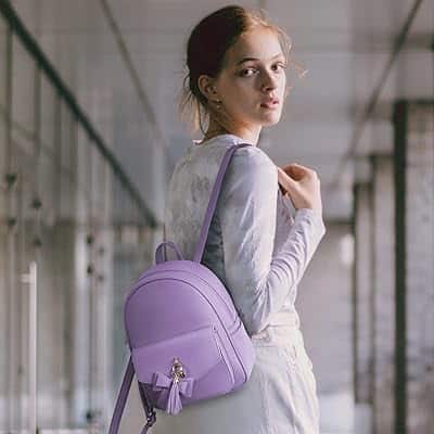 ECOSUSI Mini Backpack for Women Cute Bowknot Small Backpack Purse Ladies Leather Bookbag Satchel Bags,with Charm Tassel