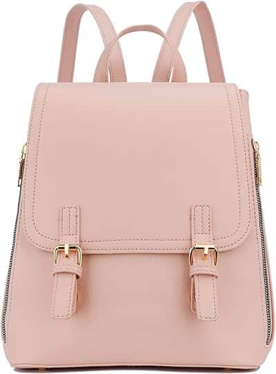 KKXIU Stylish Small Backpack Bag for Women Synthetic Leather Mini Bookbag Purse with Multiple Pockets