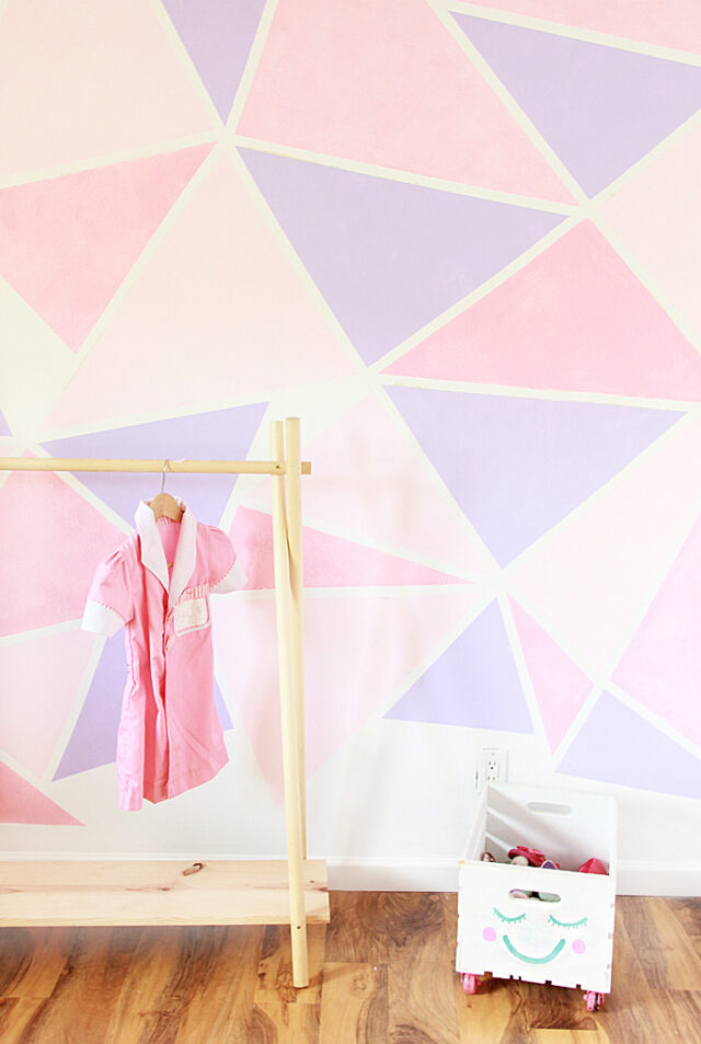 DIY geometric painted wall for girls room paint ideas