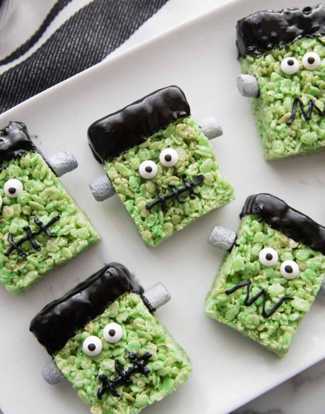 Frankenstein Rice Krispie Treats for Halloween desserts 
