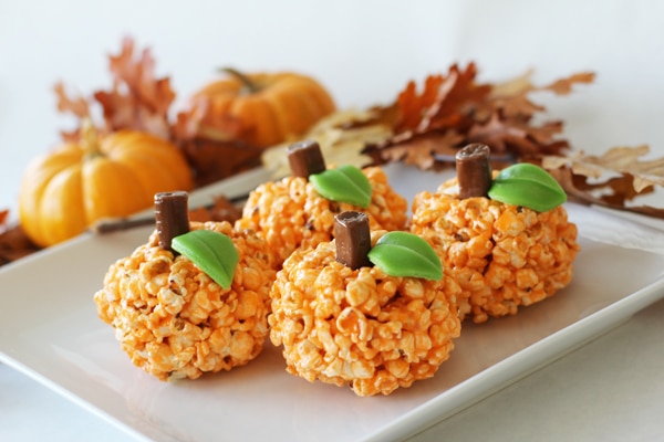 Halloween Popcorn Pumpkin Balls for halloween dessert ideas