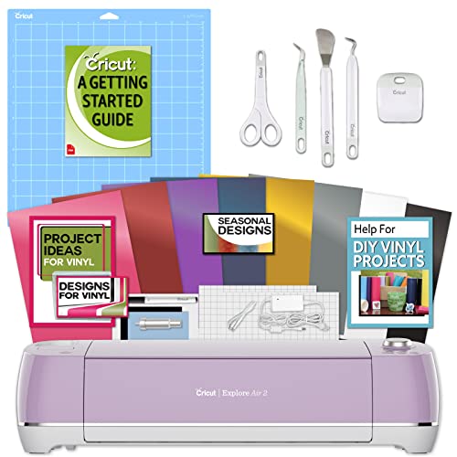 Cricut Explore Air 2 Lilac Machine Bundle - Beginner Guide, Tool Kit, Vinyl Pack, Designs & Project Inspiration