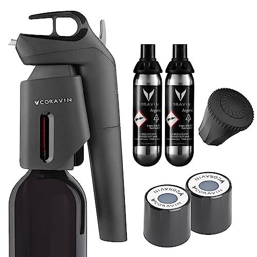 Coravin Timeless Three Plus Wine Preservation System - Preserve Wine for Years - Oprah's Favorite Things 2022 - By-the-Glass Wine Saver - With 2 Argon Gas Capsules & Wine Aerator - Black