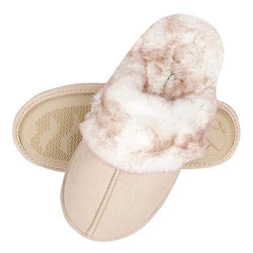 Jessica Simpson Women's Comfy Faux Fur House Slipper Scuff Memory Foam Slip on Anti-Skid Sole, Ivory, X-Large