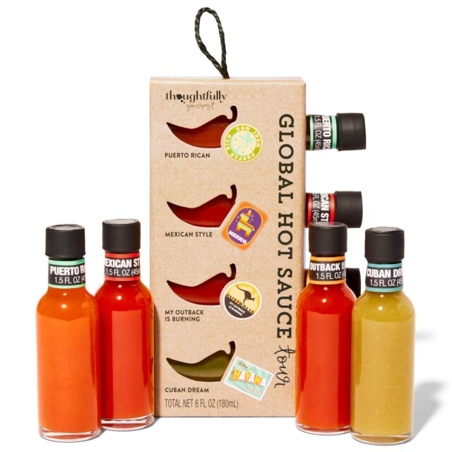 Thoughtfully Gourmet, Global Hot Sauce Gift Set, Internationally Inspired Flavors Include Puerto Rican Mango Habanero, Mexican Style Hot Sauce for gifts under 20