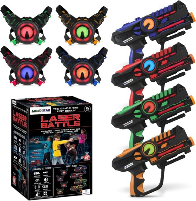 ArmoGear Set of 4 Laser Tag Guns with Vests for gifts for boys
