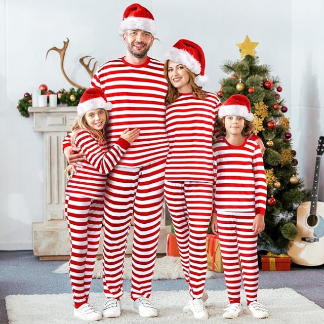 Liitrsh Striped Pajamas Matching Family Christmas Pajamas Set 2 Piece Classic Stripe Sleepwear Loungewear Xmas Holiday Pajama