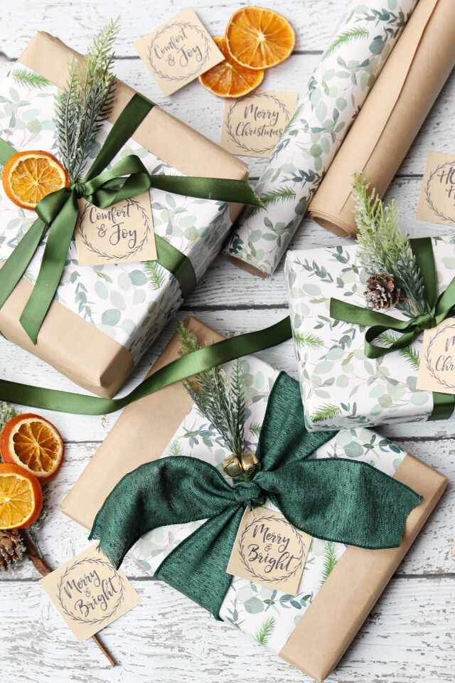 Kraft Paper Free Printable Christmas Gift Tags and Gift Wrapping Ideas