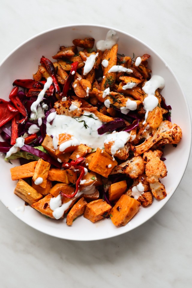 healthy spicy chicken and roasted vegetable bowls for whole 30 recipes