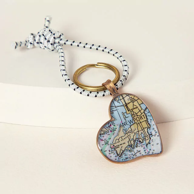 Bronze Custom Map Heart Key Ring
