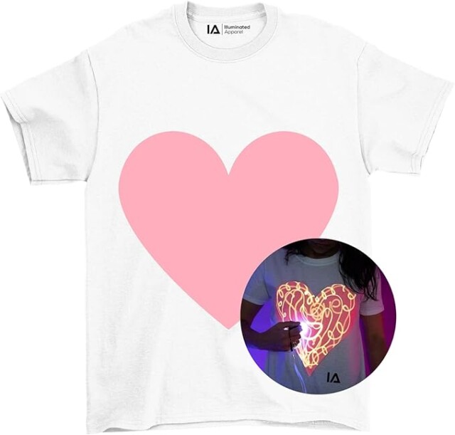 Illuminated Apparel Original Love Heart Interactive Glow in The Dark T-Shirt for valentine's day gifts for kids