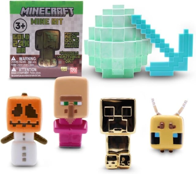 Minecraft Mine Kit – Dig Your Own Mystery Block with Mini‑Figure, Iron Pickaxe, Water‑Soak Mining Activity, Collectible Gold‑Plated Creeper (1‑in‑48), Gift for Kids 3+ for valentine's day gifts for kids