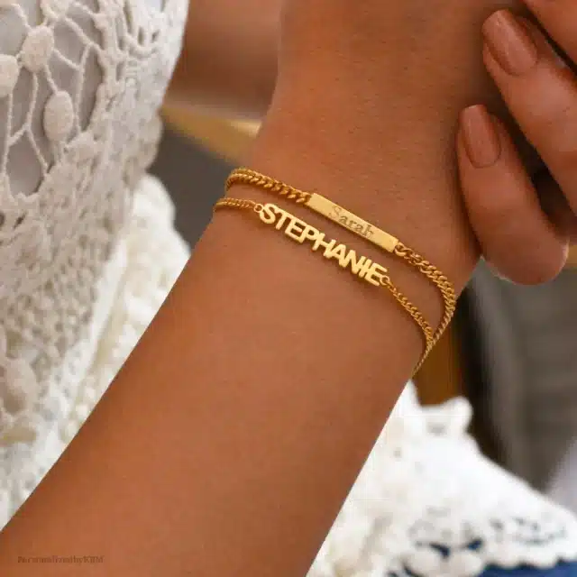 Personalized 14K Gold Curb Chain Name Bracelet, Dainty Custom Thick Chain Bracelet, Custom Name Charm, Name Jewelry For Mom, Custom Gift