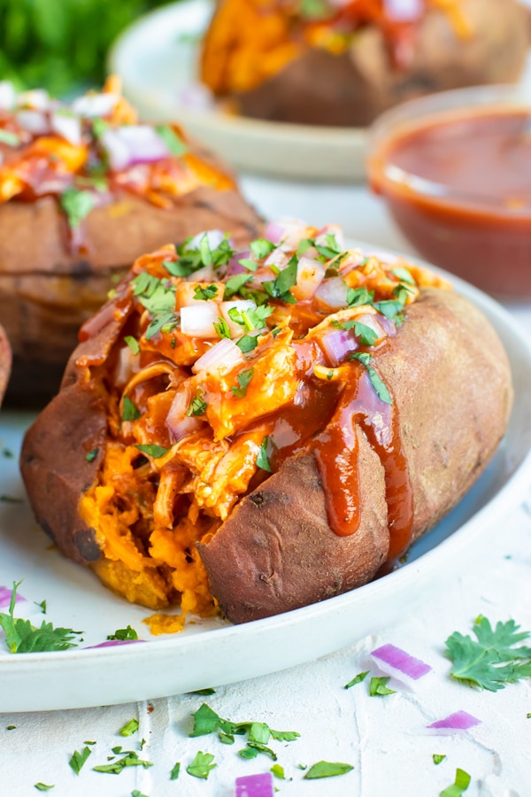BBQ Chicken Stuffed Sweet Potatoes for leftover chicken recipes