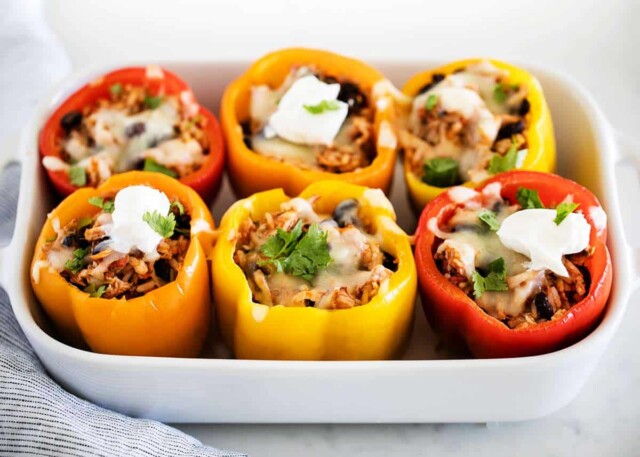 5-Ingredient Chicken Stuffed Peppers for leftover chicken recipes