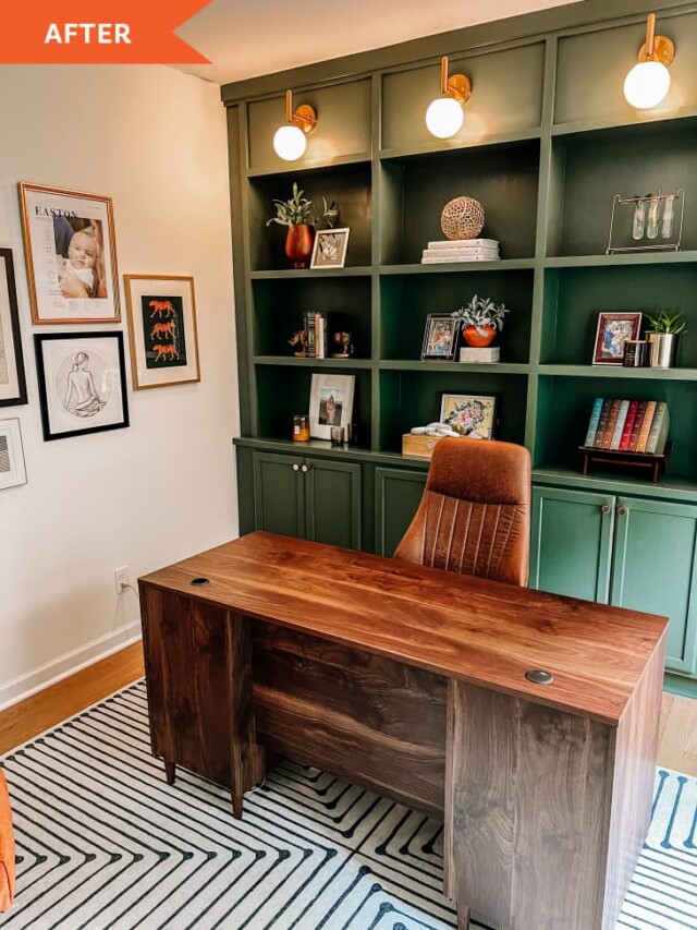 Luxe Green Built-Ins for Home Office