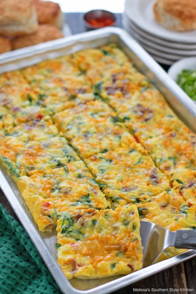 Easy Sheet Pan Omelet Recipe with Bacon and Spinach