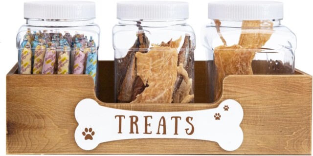 Dog Treats Container - Farmhouse Pet Treat Container for Dog and Cat, Airtight Dog Food Storage Container with 3 Jars, Decorative Dog Treat Jars for Kitchen Counter, Great Gift for Pet Owners