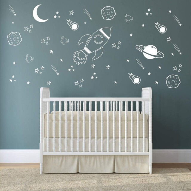 Space Wall Decal Nursery, Outer Space Decor, Rocket Decal, Boy Room Decor, Space Ship Decal, Space Themed Room, Planets Wall Decal for Baby Boy